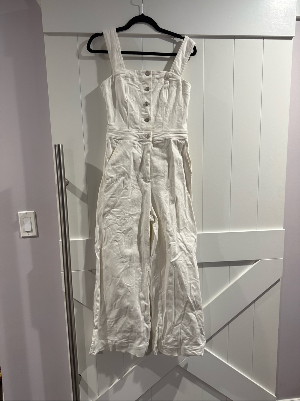 white birch Cream Button-Front Wide-Leg Jumpsuit